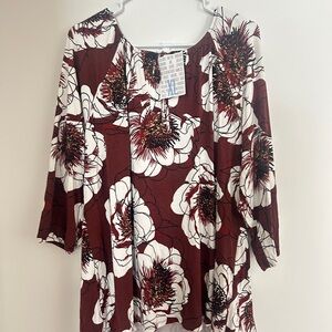LuLaRoe Burgundy and White Floral Blouse